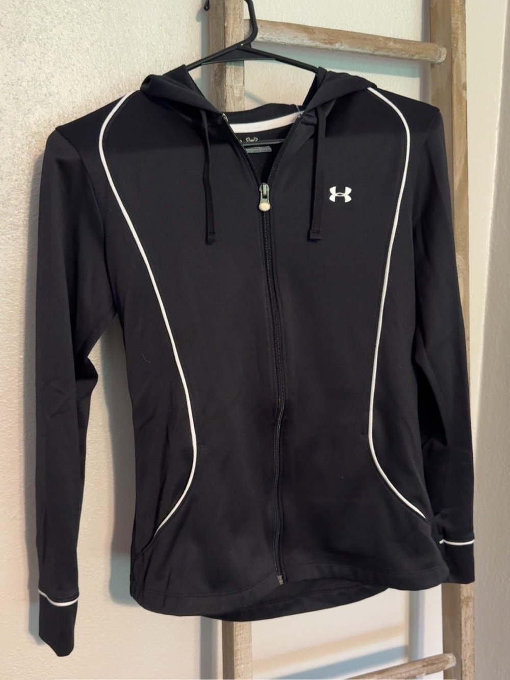 Under Armour Black Women's Hooded Full-Zip Jacket with White Piping